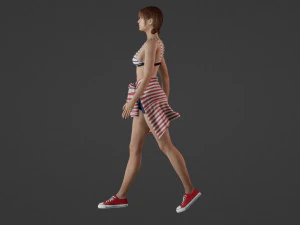 Young Woman in Swimsuit and Denim Shorts 3D Model
