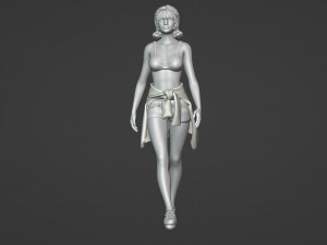 Young Woman in Swimsuit and Denim Shorts 3D Model