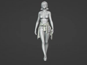 Young Woman in Swimsuit and Denim Shorts 3D Model