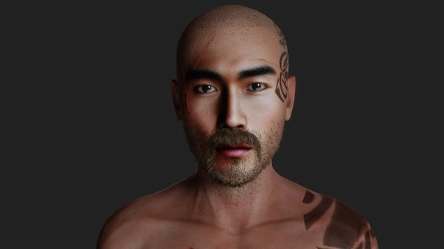 Asian Male Character Tattooed Edition 3D Модель .c4d .max .obj .3ds .fbx .stl .blend 