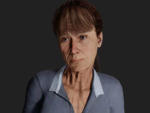 详细的老年妇女在平静的姿势 3D 模型