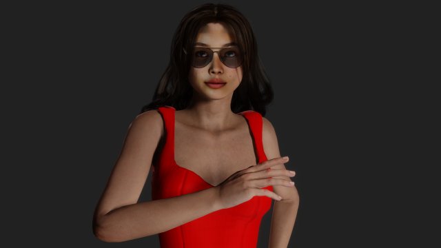 Cute Asian Teacher in Red 3D Модель .c4d .max .obj .3ds .fbx .stl .blend