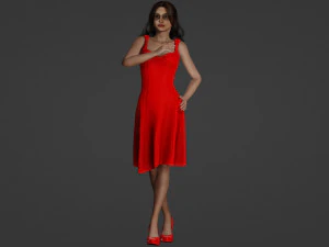 Cute Asian Teacher in Red 3D Model