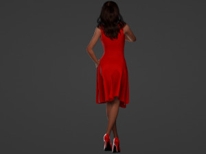 Cute Asian Teacher in Red 3D Модель