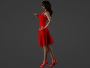 Cute Asian Teacher in Red 3D Модель