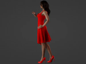 Cute Asian Teacher in Red 3D Model