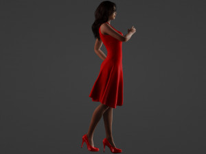Cute Asian Teacher in Red 3D Модель