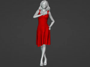 Cute Asian Teacher in Red 3D Model