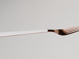 Sleek copper fork with durable white handle 3D Model
