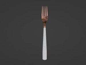 Sleek copper fork with durable white handle 3D Model