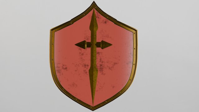 A red heater shield with a pointy top and a golden cross Model 3D .c4d .max .obj .3ds .fbx .stl .blend 
