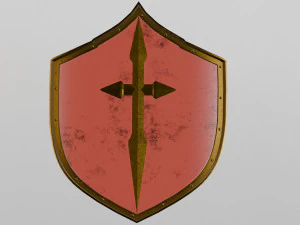 Perisai pemanas berwarna merah dengan bagian atas runcing dan salib emas Model 3D