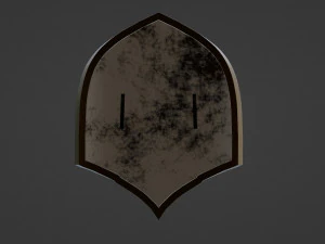 Uno scudo riscaldatore rosso con una parte superiore appuntita e una croce dorata Modello 3D