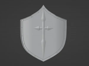 Uno scudo riscaldatore rosso con una parte superiore appuntita e una croce dorata Modello 3D