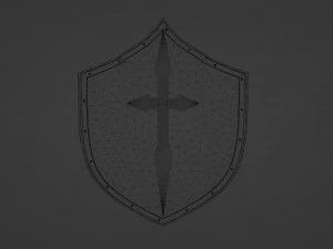 Uno scudo riscaldatore rosso con una parte superiore appuntita e una croce dorata Modello 3D