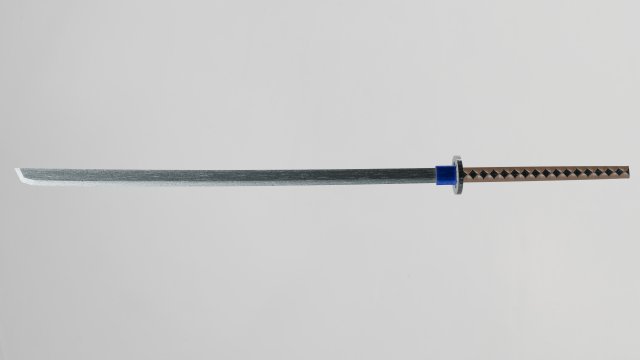 Traditional Japanese katana with a blue hilt and a sharp 3D Model .c4d .max .obj .3ds .fbx .stl .blend 