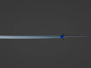 Traditional Japanese katana with a blue hilt and a sharp 3D Model