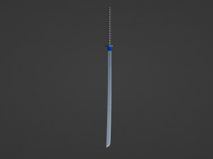 Traditional Japanese katana with a blue hilt and a sharp 3D Model