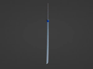 Traditional Japanese katana with a blue hilt and a sharp 3D Model
