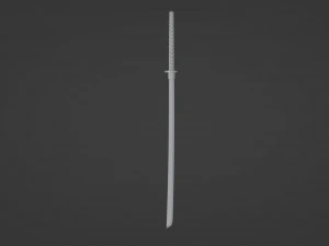 Traditional Japanese katana with a blue hilt and a sharp 3D Model