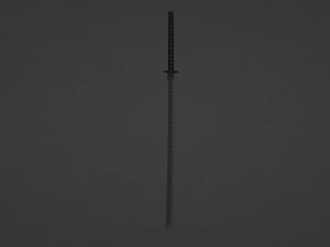 Traditional Japanese katana with a blue hilt and a sharp 3D Model