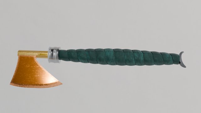 An axe with a green sheathed handle 3D Model .c4d .max .obj .3ds .fbx .stl .blend 