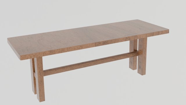 A long dining table with support beams and medium-thick rectangular legs Modelo 3D .c4d .max .obj .3ds .fbx .stl .blend 