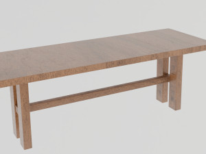 A long dining table with support beams and medium-thick rectangular legs 3D Model