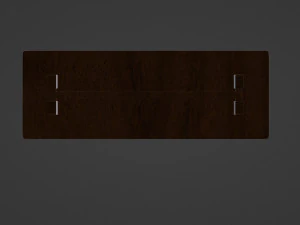 A long dining table with support beams and medium-thick rectangular legs 3D Model