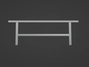 A long dining table with support beams and medium-thick rectangular legs 3D Model