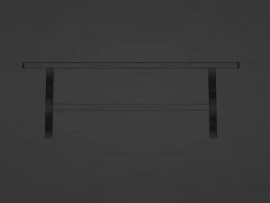 A long dining table with support beams and medium-thick rectangular legs 3D Model