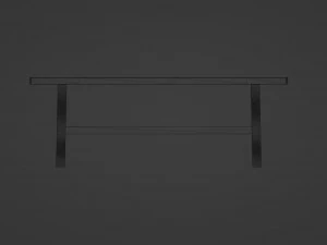 A long dining table with support beams and medium-thick rectangular legs 3D Model