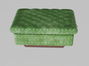 Green velvet ottoman with a puffy chesterfield pattern and buttons 3D Model