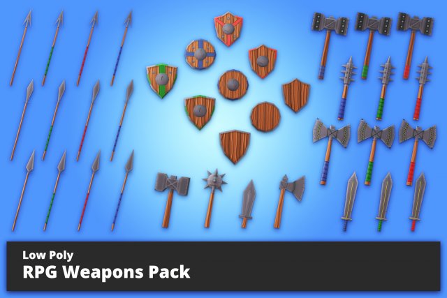 Lowpoly RPG weapons pack Model 3D .c4d .max .obj .3ds .fbx .stl .blend 