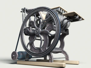 Antique and old animated printing machine 3D Model