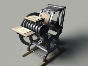 Antique and old animated printing machine Model 3D