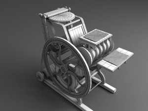 Antique and old animated printing machine Model 3D