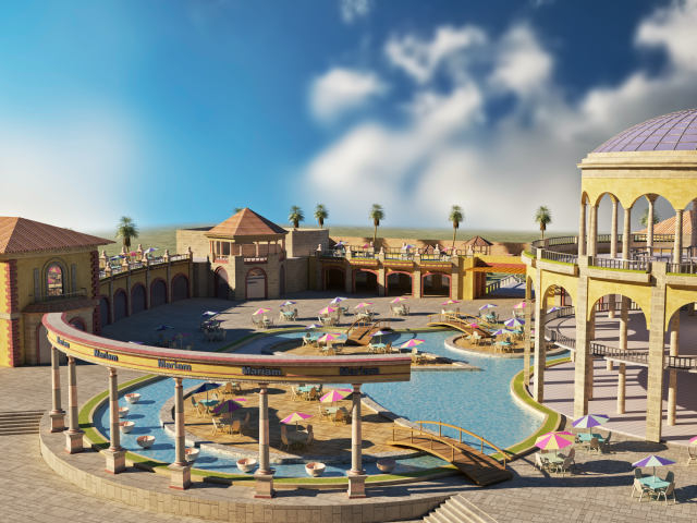 Tourist resort and entertainment place Low-poly 3Dモデル .c4d .max .obj .3ds .fbx .stl .blend 