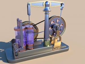 Steam motor engine with animation 3D 模型