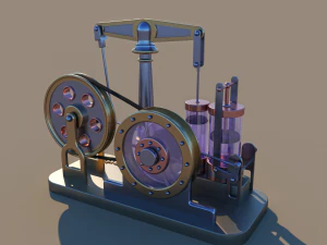 Steam motor engine with animation 3D Model