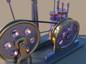 Steam motor engine with animation 3D Model
