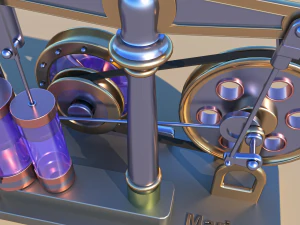 Steam motor engine with animation 3D Model