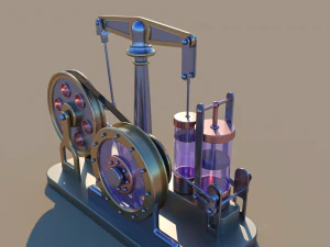 Steam motor engine with animation 3D Model