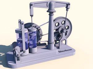 Steam motor engine with animation 3D Model