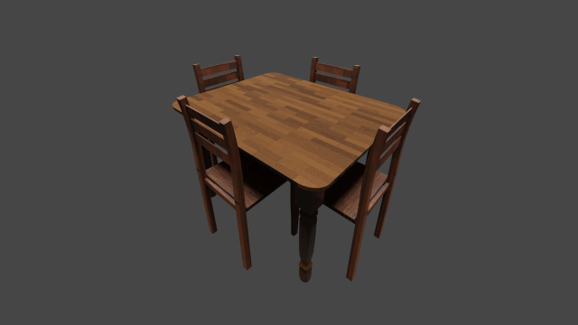 Wooden table with chairs 3D 模型 .c4d .max .obj .3ds .fbx .stl .blend 