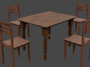 Wooden table with chairs 3D Model