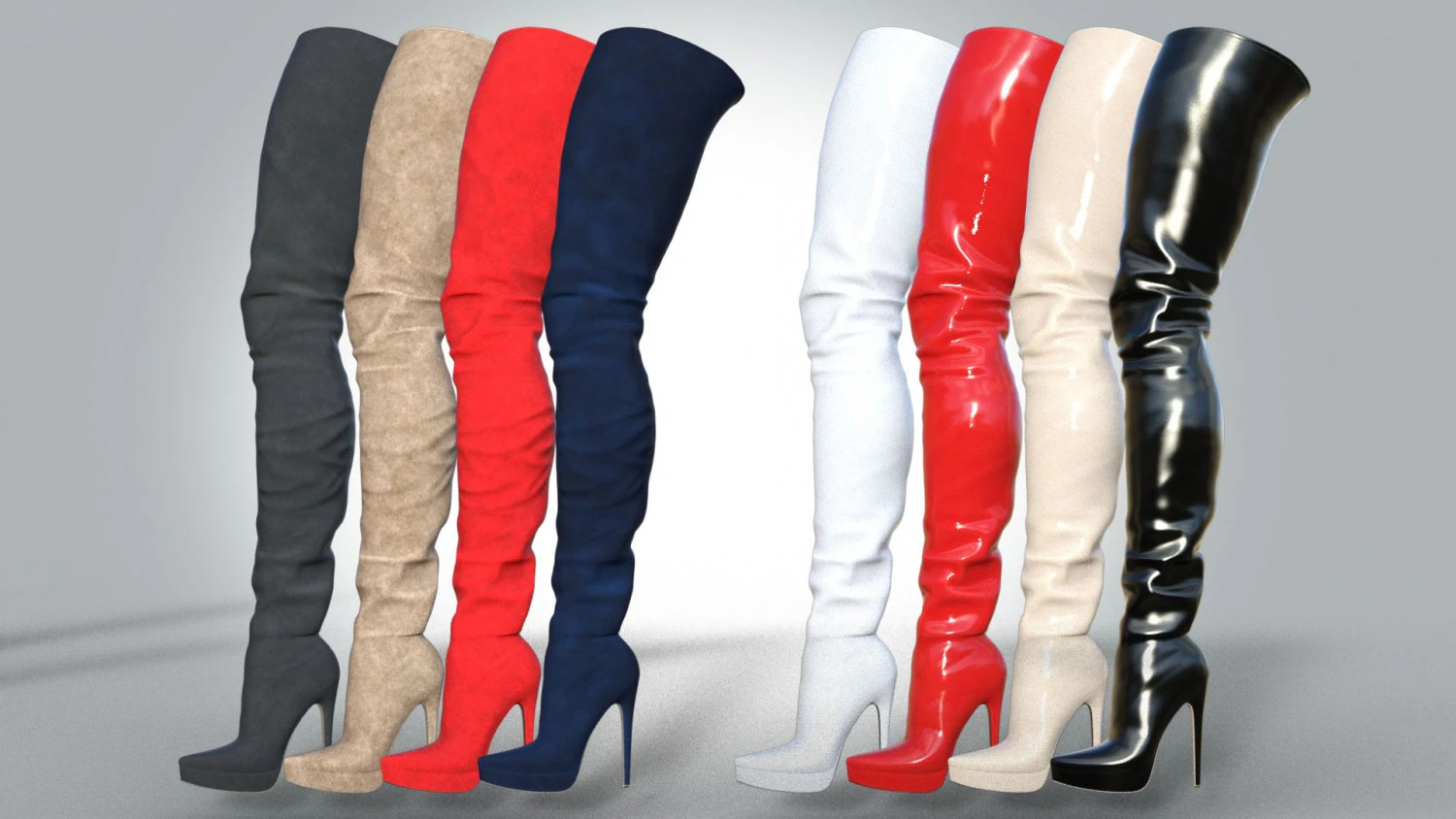 Thigh High Boots 3D Model .c4d .max .obj .3ds .fbx .stl .blend 