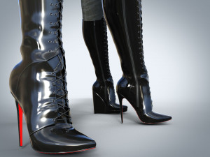 Boots with lacing two pairs 3D Model