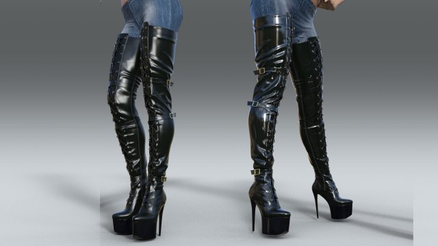High platform boots with lacing 3D Model .c4d .max .obj .3ds .fbx .stl .blend 