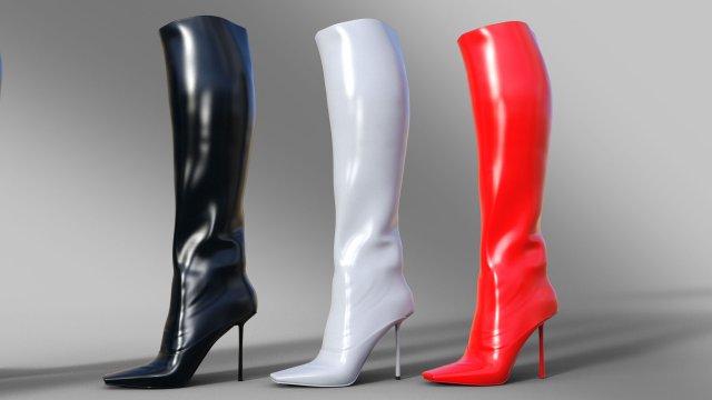 Lavia Square Toe Stiletto Heel Knee High Long Boot In Black Faux Leather 3D Модель .c4d .max .obj .3ds .fbx .stl .blend 